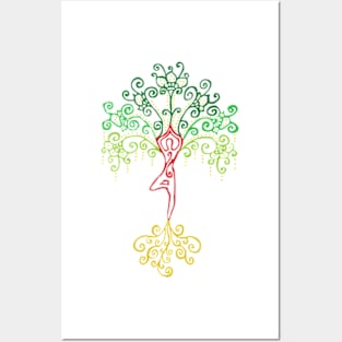 Colorful Tree Pose Drawing Posters and Art